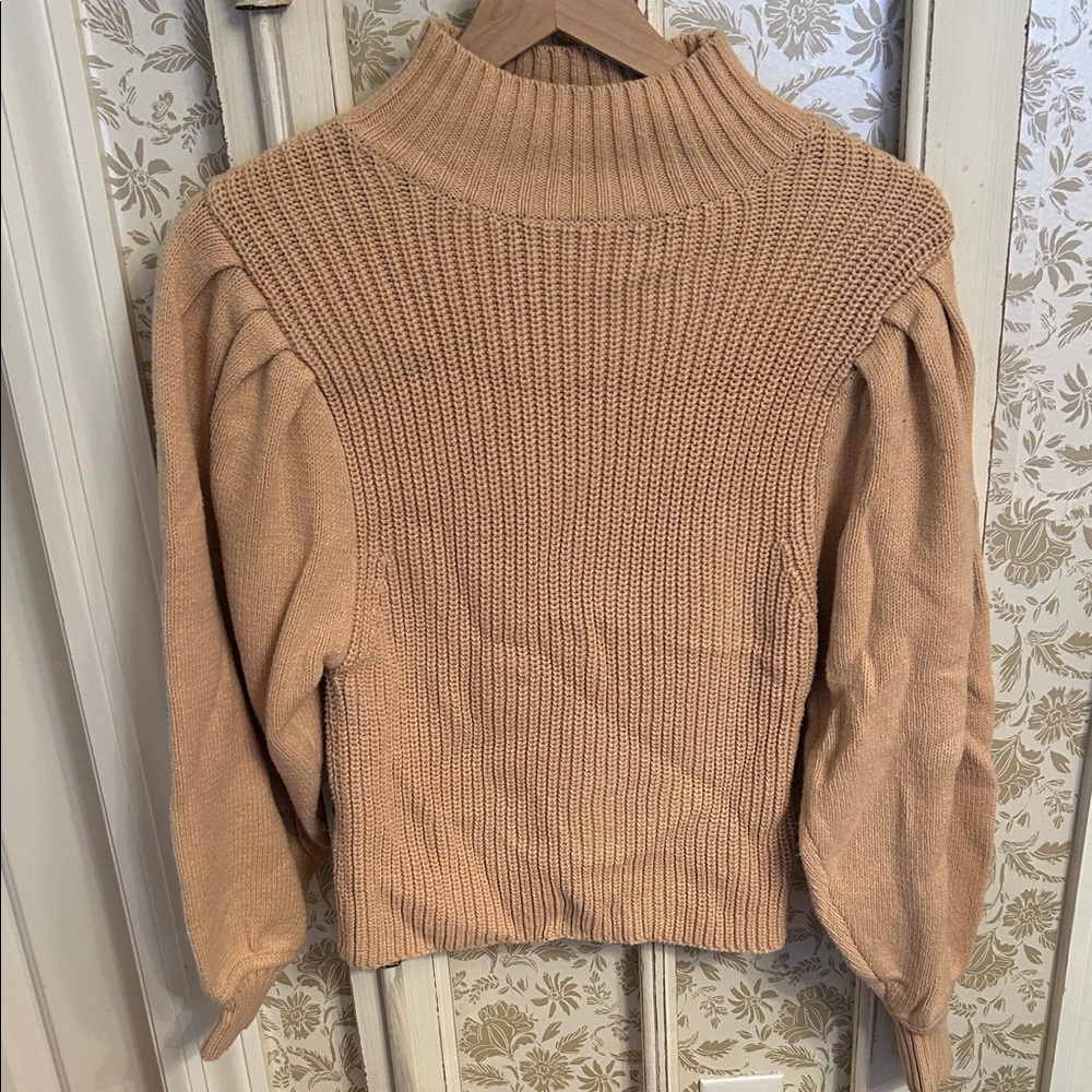 Prologue tan knot bubble sleeve sweater